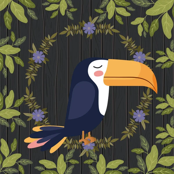 숲 풍경 장면에서 귀여운 큰부리새 새 — 스톡 벡터