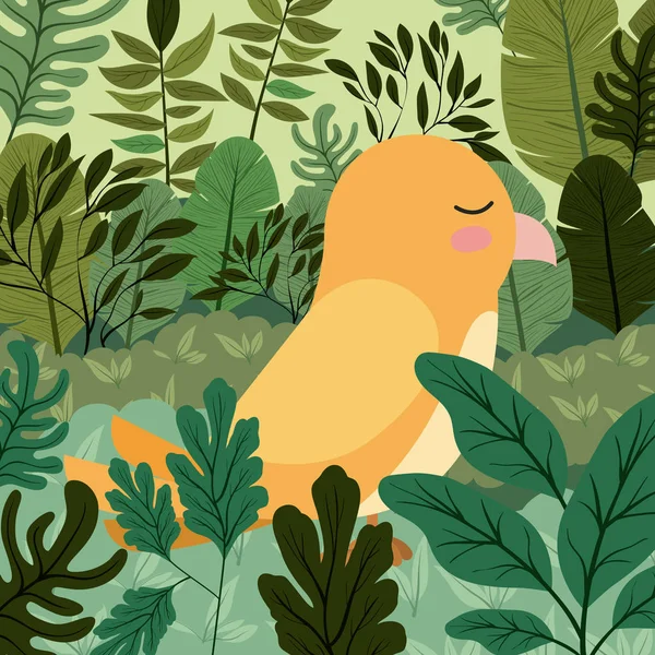 Lindo pájaro amarillo en escena de paisaje forestal — Vector de stock