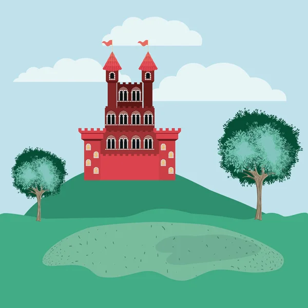 Historia castillo en la escena del paisaje — Vector de stock