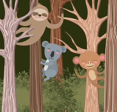 group of animals in the forest scene clipart