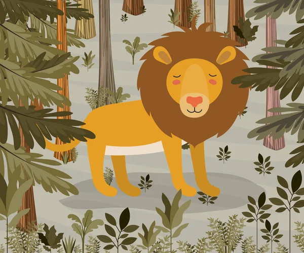 Lion in the jungle scene — Stock Vector