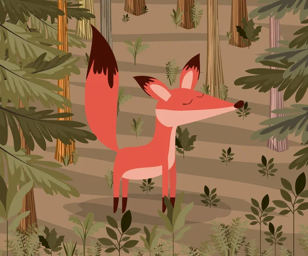 Η αλεπού στην σκηνή δάσος — Διανυσματικό Αρχείο