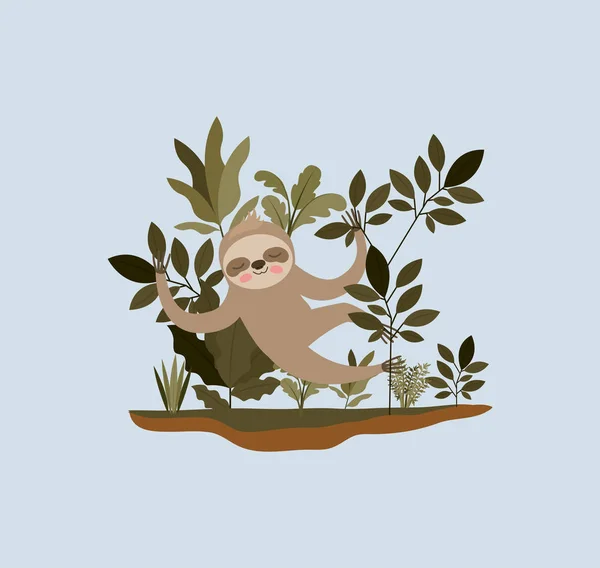 Luiaard in de jungle-scene — Stockvector