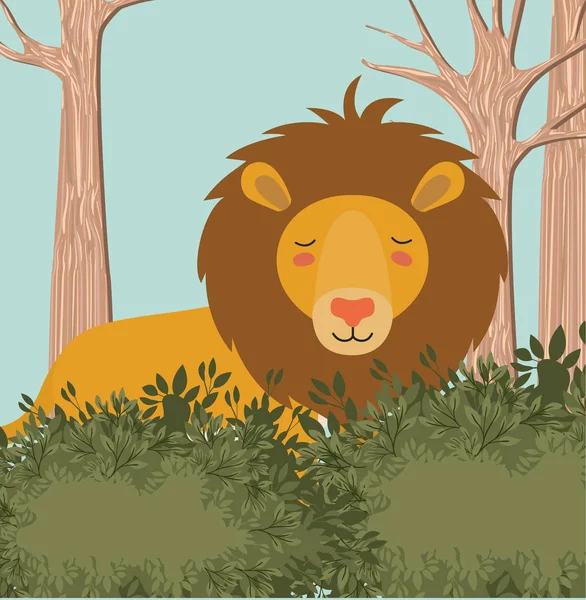 León en la selva escena — Archivo Imágenes Vectoriales