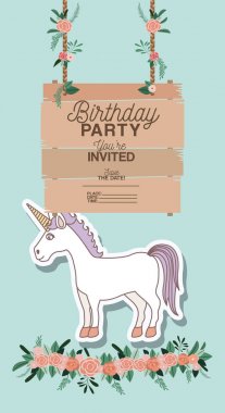 doğum günü partisi kartı ile tek boynuzlu at davet