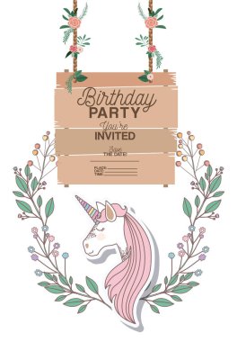 doğum günü partisi kartı ile tek boynuzlu at davet
