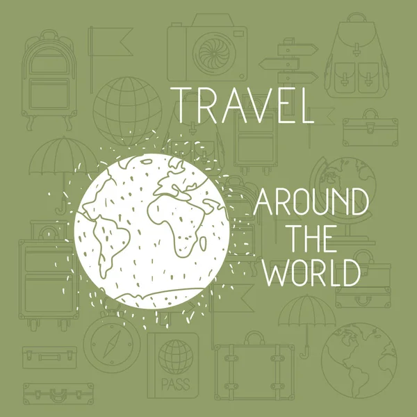 World planet with set travel icons — Stock Vector