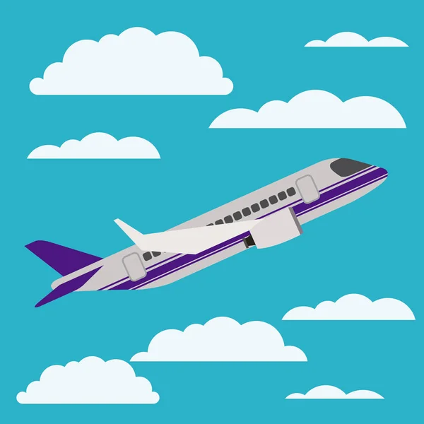 Avión volando con cloudscape — Vector de stock