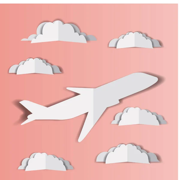飞机飞行与 cloudscape — 图库矢量图片