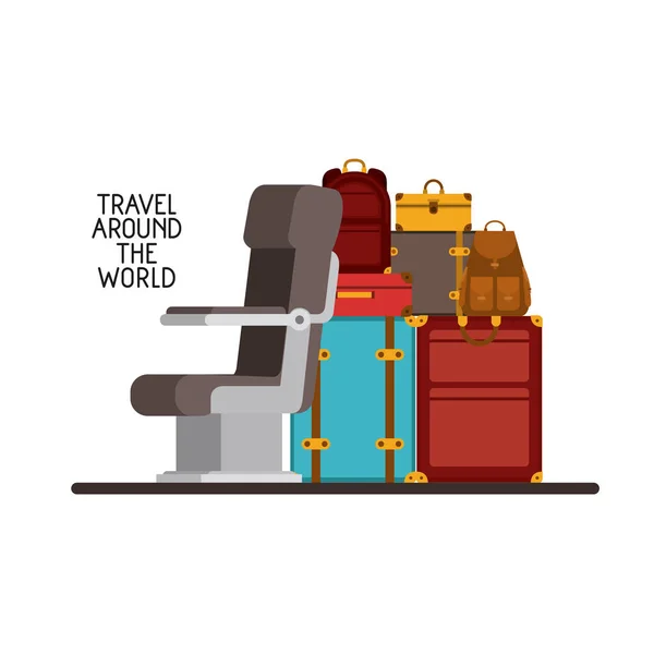 Αεροπλάνο καρέκλα με σωρό βαλίτσες — Διανυσματικό Αρχείο