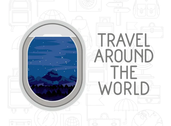 Janela avião viajar ao redor do mundo — Vetor de Stock