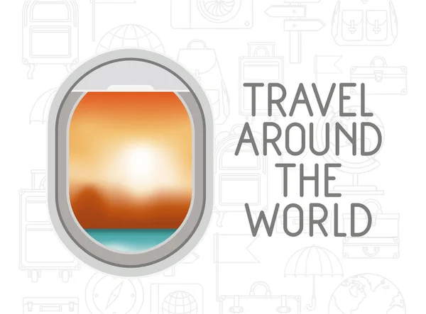Fönster flygplan resa runt i världen — Stock vektor