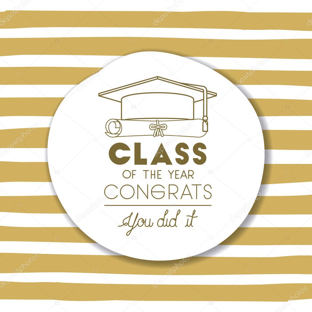 graduating lettering card with hat and diploma