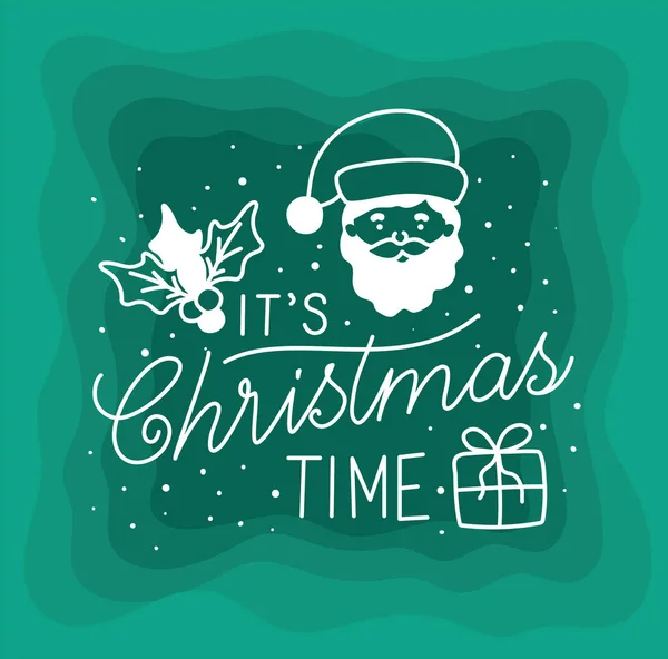 Glad god jul kalligrafi teckensnitt med Santa huvud — Stock vektor