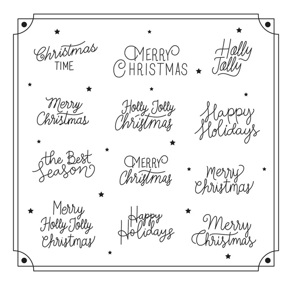 Happy merry christmas letterings calligraphy font — Stock Vector