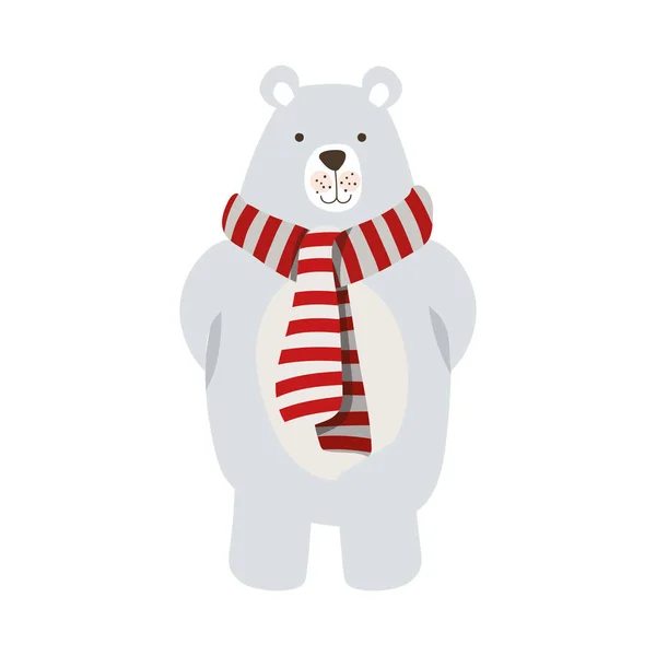 Vrolijk kerstfeest ijsbeer met sjaal — Stockvector