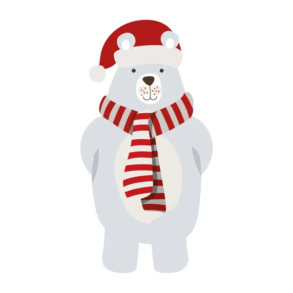Frohe Weihnachten Eisbär mit Schal — Stockvektor