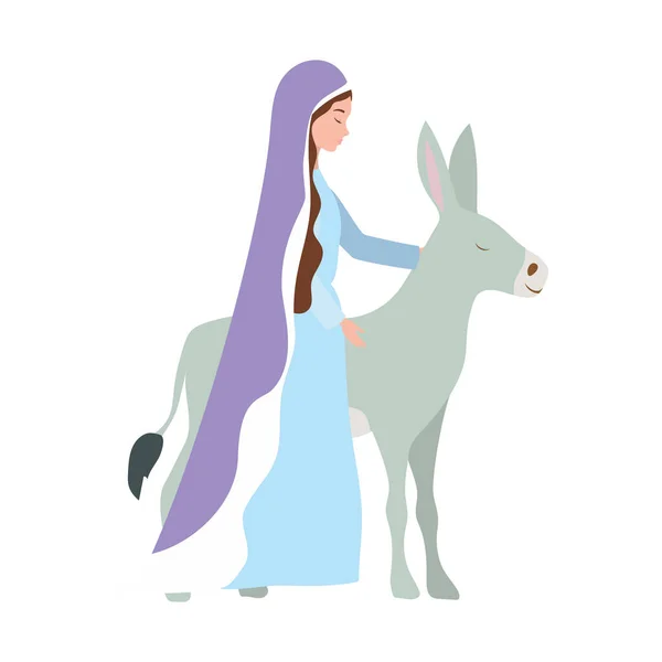 Mary virgen con mule pesebre caracteres — Vector de stock