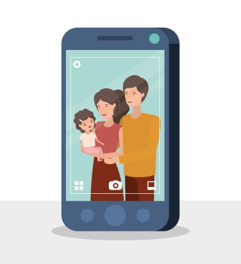Akıllı telefon karakterli mutlu aile üyeleri