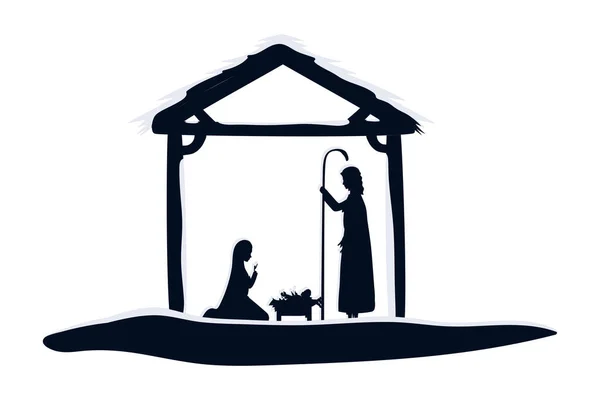 Santo Joseph y María virgen en establo pesebre caracteres — Vector de stock