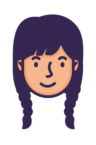 Tête femme visage avec cheveux tresses caractère — Image vectorielle