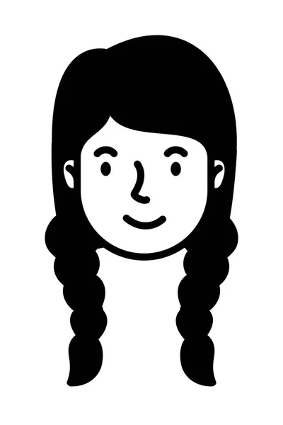 Head woman face with hair braids character — ストックベクタ