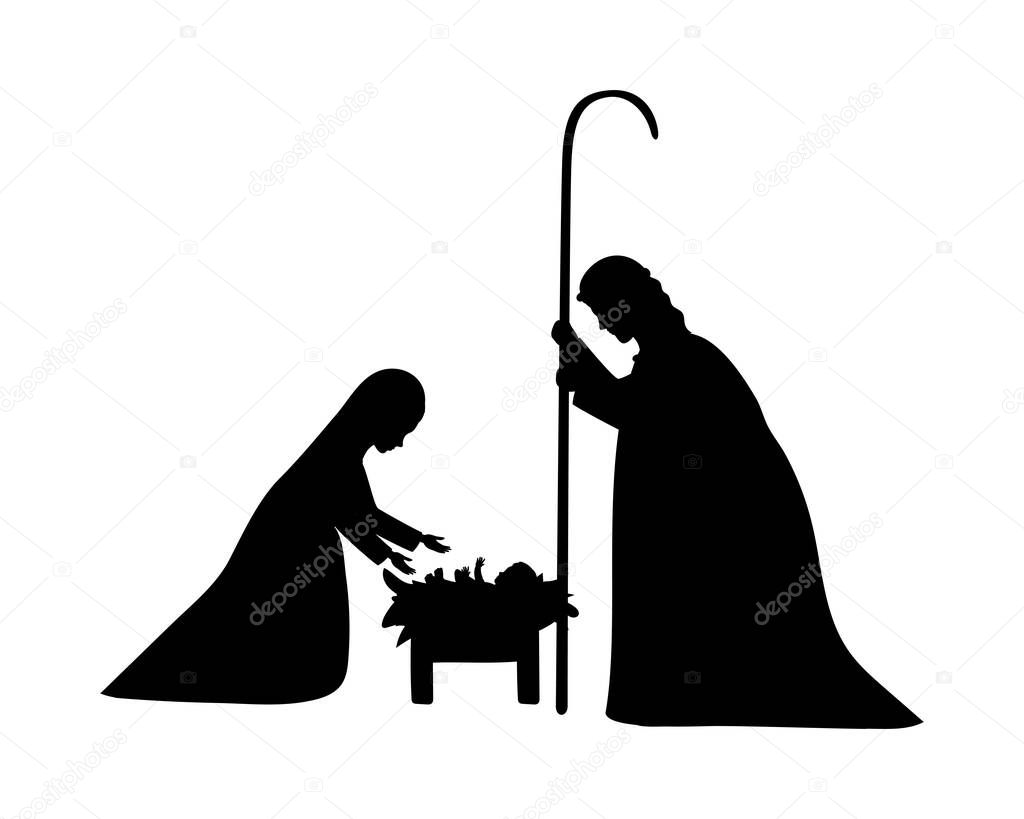 cute holy family silhouette manger characters