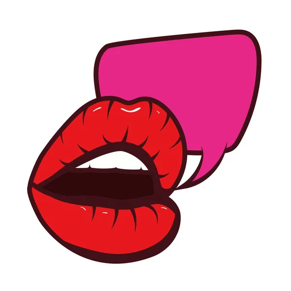 Sexy kobieta usta z mowy bańka pop sztuka styl — Wektor stockowy