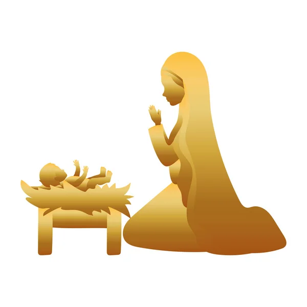 Santo de oro Joseph con jesus bebé pesebre caracteres — Vector de stock