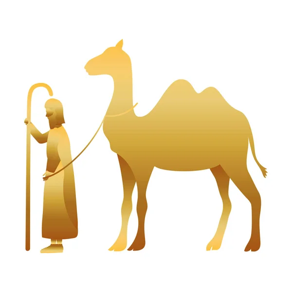 Rey mago con camello personajes de oro — Vector de stock