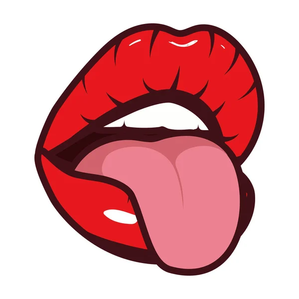 Sexy woman mouth with tongue pop art style — Stock Vector