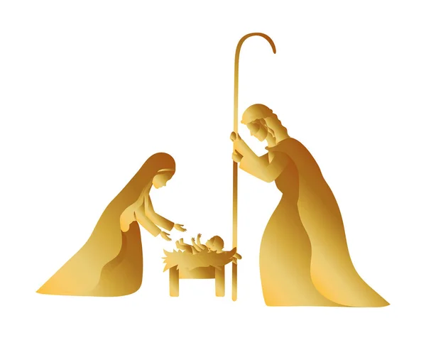 Goldene heilige Familie Krippe Zeichen — Stockvektor