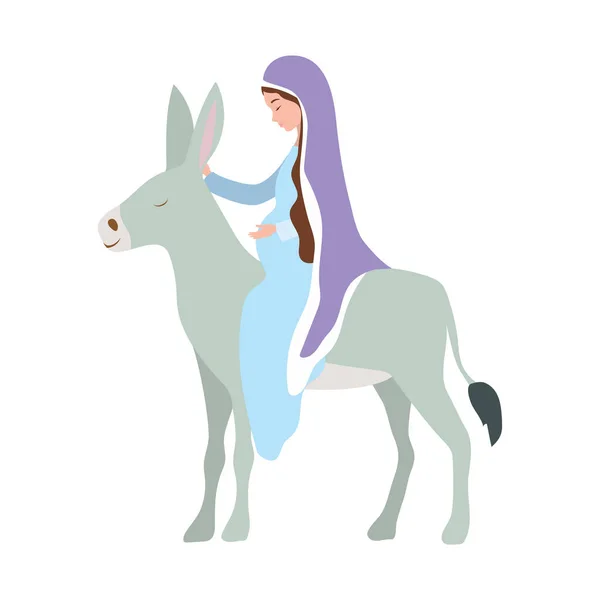 Mary virgen con mule pesebre caracteres — Vector de stock