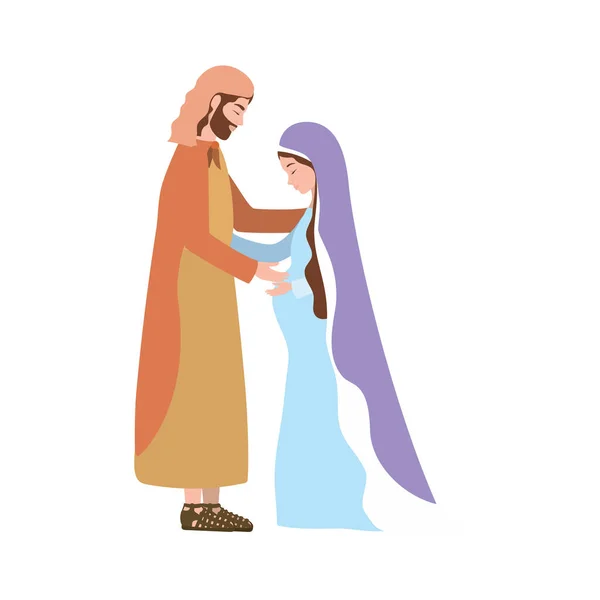 Santo Joseph y Mary virgen embarazo pesebre caracteres — Vector de stock