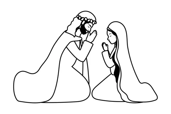 Персонажи святых Джозефа и Мэри Девы Ясли — стоковый вектор