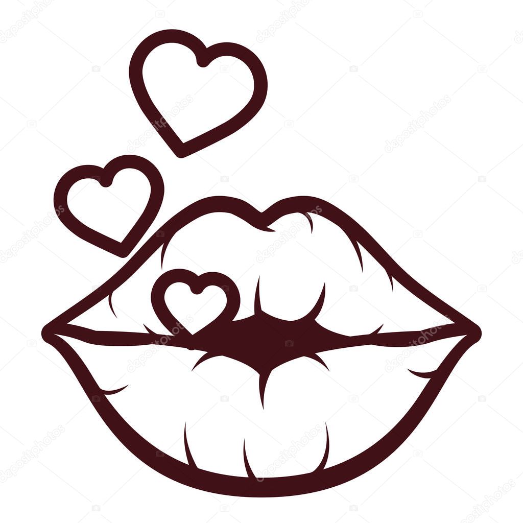 sexy woman mouth with hearts love pop art style