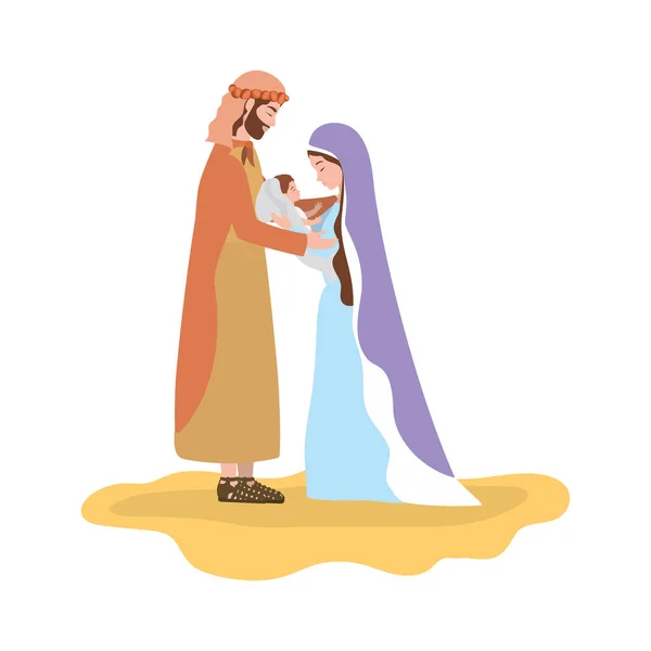Cute holy family manger characters — Stock Vector