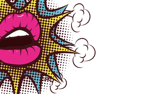 Sexy femme bouche avec éclaboussure expression pop art style — Image vectorielle