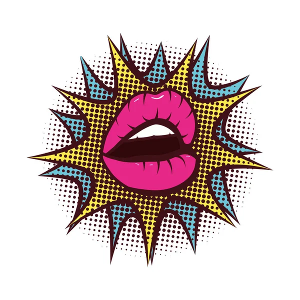 Sexy žena ústa s stříkající výraz pop art styl — Stockový vektor