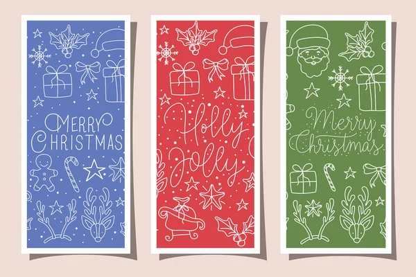 Δέσμη ευχάριστων χριστουγεννιάτικων καρτών με καλλιγραφία και εικόνες — Διανυσματικό Αρχείο