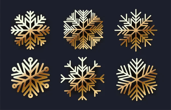 Conjunto de iconos de copos de nieve dorados — Vector de stock