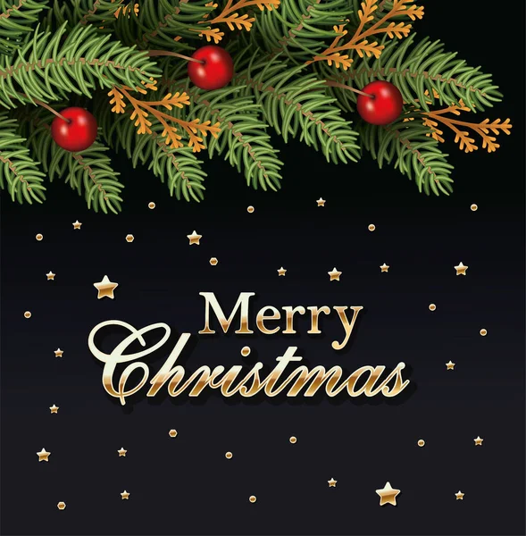 Счастливого Рождества каллиграфия золотая и венки с ягодами — стоковый вектор
