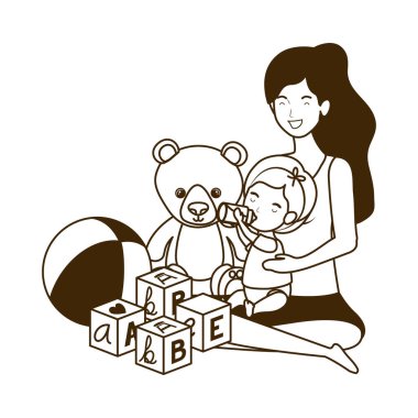 sevimli hamilelik anne küçük kız karakterleri ile oturmuş