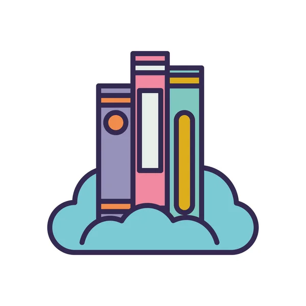 Educação livros de texto pilha no servidor de nuvem — Vetor de Stock