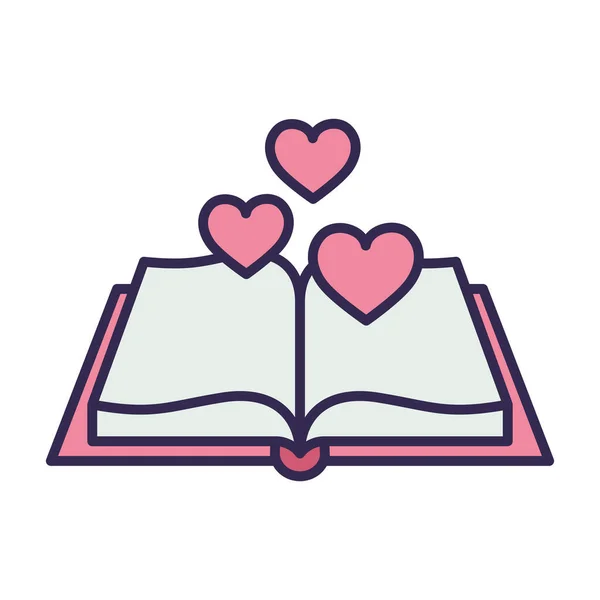 Education text book open with hearts — Stock Vector