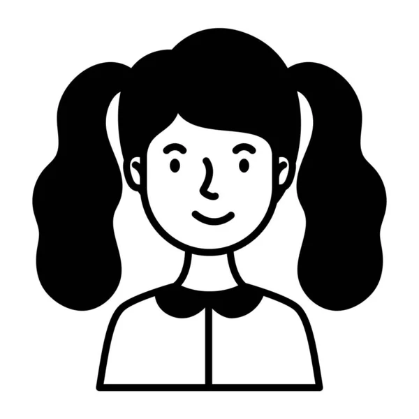 髪の毛が2本の女性キャラクターラインスタイル — ストックベクタ