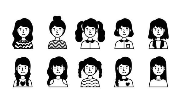 Група жінок-аватарів стиль лінії — стоковий вектор