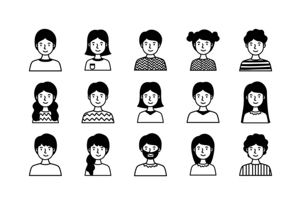 Group of people avatars characters line style — Stock Vector