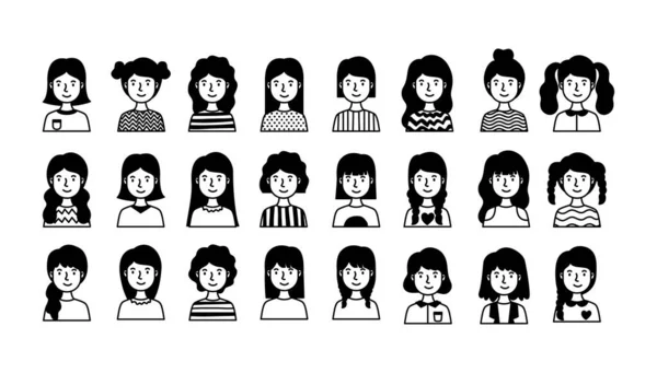 Group of women avatars characters line style — Stock Vector