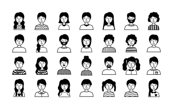 Group of people avatars characters line style — Stock Vector